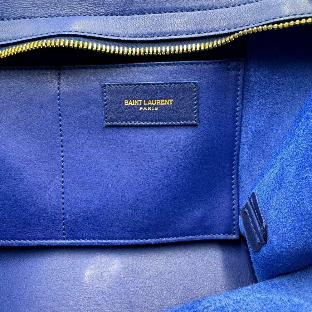 Auth Saint Laurent Small Classic Ligne Y Blue Leather Paris Chyc Cabas Tote 2way - Picture 14 of 15